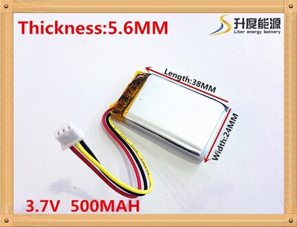 3.7 V, 500 mAH [562438] PLIB (polymeer lithium ion/Li-Ion batterij) voor Slimme horloge, GPS, mp3, mp4, mobiele telefoon, luidspreker