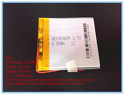 3.7 V lithium Tablet polymeer batterij 1500 mah oplaadbare batterijen schat navigatie tablet telefoon 316167