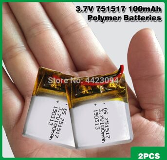 3.7V 100 Mah Li-Ion Batterij 751517 Lithium Polymer Oplaadbare Batterij Voor MP3 MP4 Bluetooth Headset Led Licht Recorder 2stk