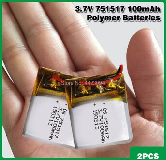 3.7V 100Mah Li-Ion Batterij 751517 Lithium Polymer Oplaadbare Batterij Voor MP3 MP4 Bluetooth Headset Led Licht Recorder 2stk