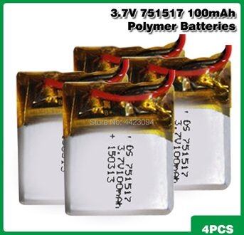 3.7V 100Mah Li-Ion Batterij 751517 Lithium Polymer Oplaadbare Batterij Voor MP3 MP4 Bluetooth Headset Led Licht Recorder 4stk