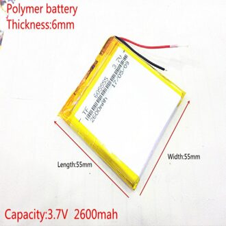 3.7V 2600mAh 605555 Lithium Polymeer Li-Po li ion Oplaadbare Batterij cellen Voor Mp3 MP4 MP5 GPS mobiele bluetooth