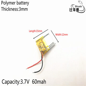3.7V 60mAh 301215 Lithium-polymeer LiPo Oplaadbare Batterij ion cellen Voor Mp3 Mp4 Mp5 DIY PAD DVD E-Book bluetooth headset