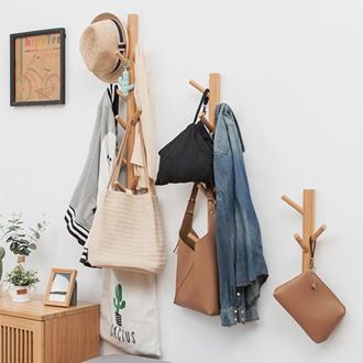 3/8/11 Hooks Creative Wall Coat Rack Bamboo North Europe Clothes Hanger Solid Wood Bedroom Wooden Wall Hanging Bag Rack