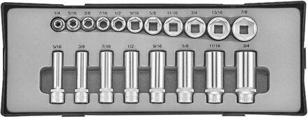 3/8" Doppenset 6-kant SAE 19 delig T3193