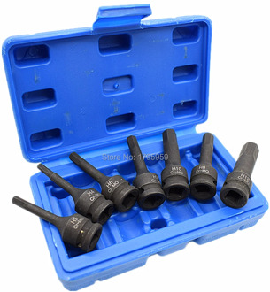 3/8" Square Drive Impact Socket 7 Piece Hex Key Socket Set H4 H5 H6 H7 H8 H10 H12 (4mm-12mm) Cr-Mo Metric Allen Bit 60mm Long