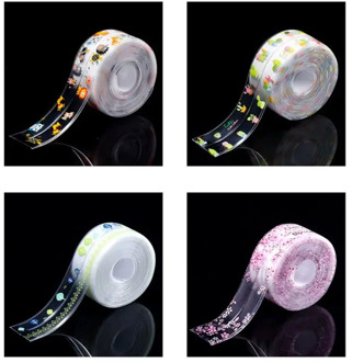 3.8x320cm Kitchen Cartoon Antifouling Tape Reusable Waterproof Mold Proof Wall Sealing Adhesive Tapes