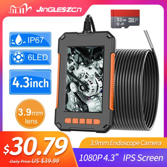 3.9mm Industrial Endoscope Camera 1080P HD 4.3” IPS Screen Pipe Drain Sewer Duct Inspection Camera IP67 Snake Camera WIth 32GB