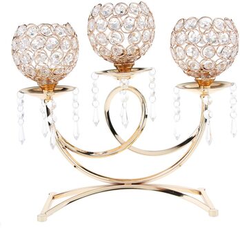 3-Armen Kristal Theelichtje Kandelaars Metaal Glas Kandelaars 36 Cm Bruiloft Tafel Middelpunt Party Kerst Woondecoratie goud