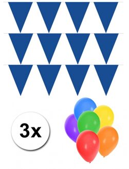 3 blauwe vlaggenlijnen groot incl ballonnen - Vlaggenlijnen