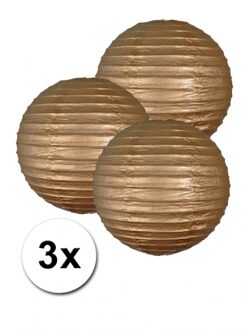 3 bolvormige lampionnen goud 25 cm