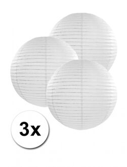3 bolvormige lampionnen wit 25 cm