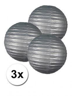 3 bolvormige lampionnen zilver 25 cm