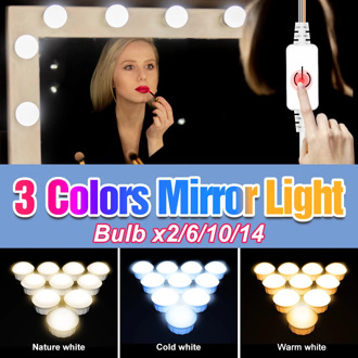 3 Colors 2 6 10 14 Bulbs Adjustable Brightness Mirror Light LED Dressing Table 12V USB Vanity Makeup Lamp Bedroom Cosmetic Light