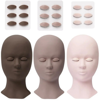 3 Colors Training Heads Replacement Eyelids Silicone Practice False Eyelash Extensions Makeup Model Massage Mannequin Heads