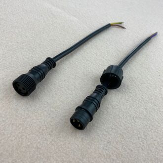 3 Core Waterdichte Connector Met 20Cm Lange Kabel, Mannelijke En Vrouwelijke; Zwarte Kleur: de Mannelijke Sluit Diameter: 15Mm