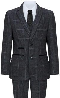 3-delig antracietgrijs tweed geruit vintage retro pak voor jongens Houtskool - 3J / 98cm
