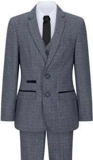 3-delig blauw tweed geruit vintage retro pak voor jongens Navy - 4J / 104cm