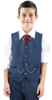 3-delig blauw visgraat tweed geruit klassiek pak voor jongens