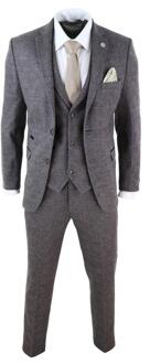 3-delig bruin tweedpak met visgraatmotief voor heren