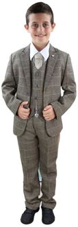 3-delig bruinbruin klassiek pak met visgraat-tweedruit voor jongens - 10J / 140cm