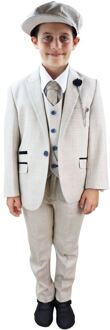 3-delig crèmekleurig klassiek pak met visgraat-tweedruit voor jongens - 4J / 104cm