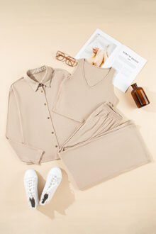 3-delig Geribbeld Loungewear Set Bruin