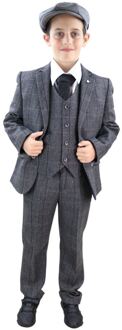 3-delig houtskoolgrijs klassiek pak met visgraat-tweedruit voor jongens - 8J / 128cm