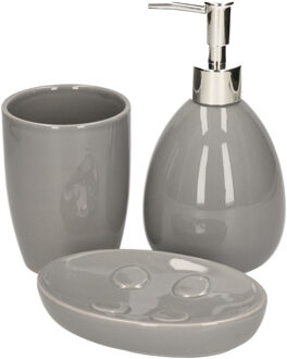 3-Delige badkamer/toilet accessoires set grijs van dolomiet