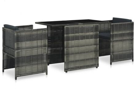 3-delige Bistroset met kussens poly rattan grijs