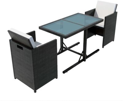 3-delige Bistroset met kussens poly rattan zwart