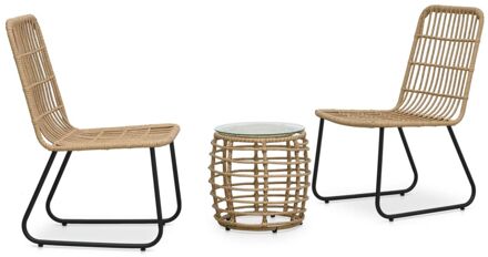 3-delige Bistroset poly rattan eikenkleurig Bruin