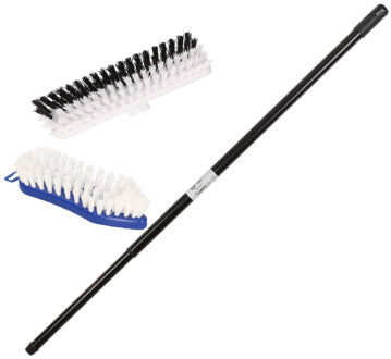 3-Delige kunststof schrobborstel set zwart/wit/blauw met telescoopsteel 130 cm