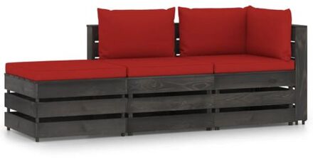 3-delige Loungeset met kussens grijs geïmpregneerd hout Rood