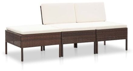 3-delige Loungeset met kussens poly rattan bruin