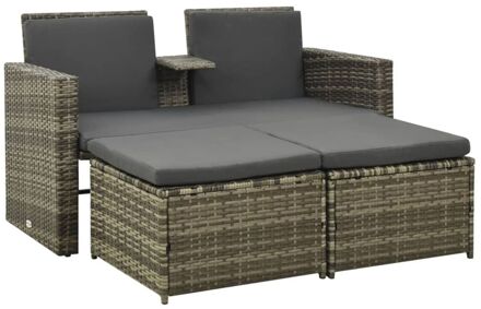 3-delige Loungeset met kussens poly rattan grijs