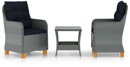 3-delige Loungeset met kussens poly rattan lichtgrijs