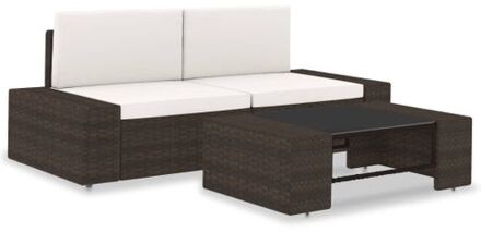 3-delige Loungeset poly rattan bruin