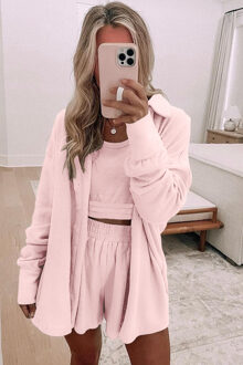 3-delige Pyjama Set Zacht Comfortabel Loungewear Koraal