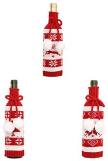 3 Delige Set Kerst Gebreide Dubbele Bal Wijnfles Koeler Wijn Fles Zak Wijn Fles Koeler