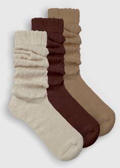 3-Delige Set Zachte Geribbelde Slouchy Sokken, Neutral - ONE SIZE