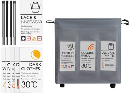 3 Divider Huishoudelijke Wasmand Wasmand Sorter Box Bin Container Organizer Voor Doek Badkamer Waszakken Met Wielen Handvat grijs