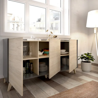 3 Door Sideboard NESS graphite and NATURAL