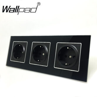 3 EU Shuko Socket Wallpad Luxe Black Crystal Glass Frame Triple16A Plug EU Shuko Wandcontactdoos met Clip Haken