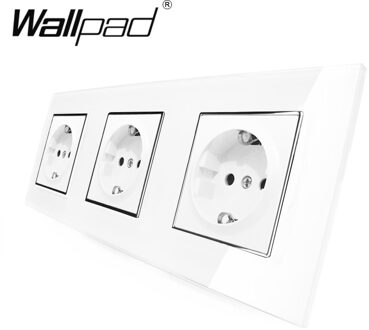 3 Eu Shuko Socket Wallpad Luxe White Crystal Glass Triple Frame 16A Plug Eu Shuko Standaard Stopcontact Met Klauwen montage