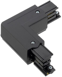 3 Fase Spanningsrail Hoek Koppelstuk - Pragmi VYRO - Links 90° - Aarde Buitenzijde - Zwart