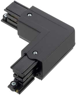 3 Fase Spanningsrail Hoek Koppelstuk - Pragmi VYRO - Rechts 90° - Aarde Binnenzijde - Zwart