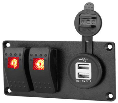 3 Gang Switch Panel 12 V Waterdicht Boot Marine Auto Rocker Schakelaar Paneel met Blauwe LED Light + Dual USB Charge Port 2 Gang rood LED