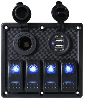 3 Gang Switch Panel 12 V Waterdicht Boot Marine Auto Rocker Schakelaar Paneel met Blauwe LED Light + Dual USB Charge Port 4 Gang Switch Panel