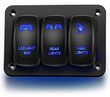 3 Gang Toggle Blauwe Led Light Rocker Switch Panel Voor Auto Marine Boot Waterdicht 12V